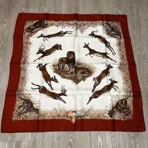 Hermes Silk Scarf Carre 90 "Kenya" Red Silk Scarf